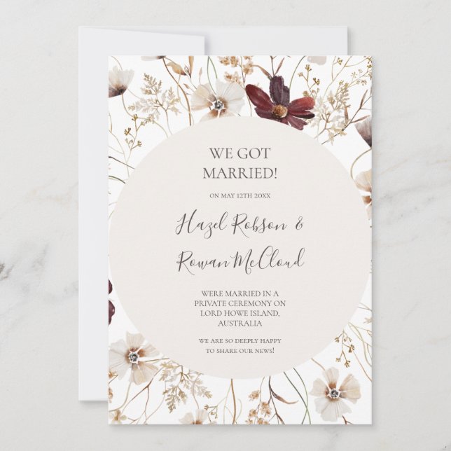 Invitación de Elopement de Flor Silvestre de Borgo (Anverso)