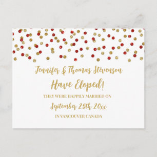 Invitación de Elopement de Red Gold Confetti