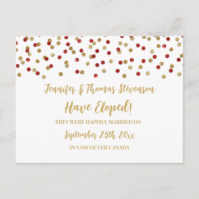 Invitación de Elopement de Red Gold Confetti (Anverso)