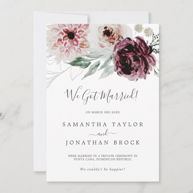 Invitación de Elopement de Romance Floral (Anverso)