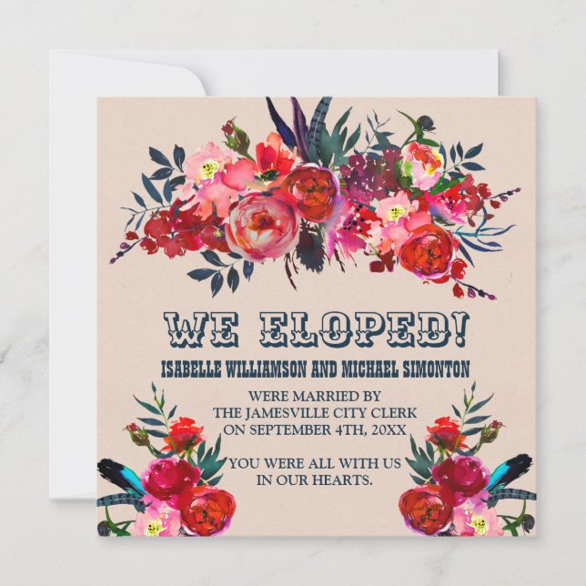 Invitación de Elopement Floral Rojo y Rosa (Anverso)