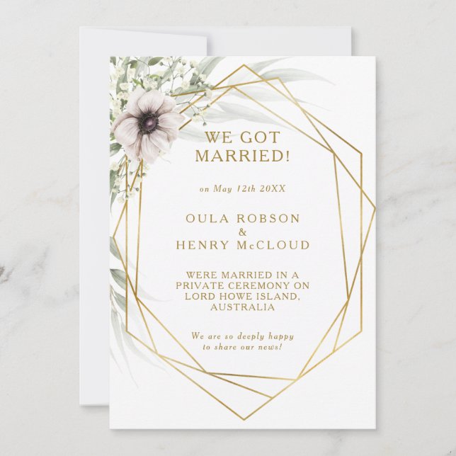 Invitación de Elopement Geométrico Eucalyptus Gold (Anverso)