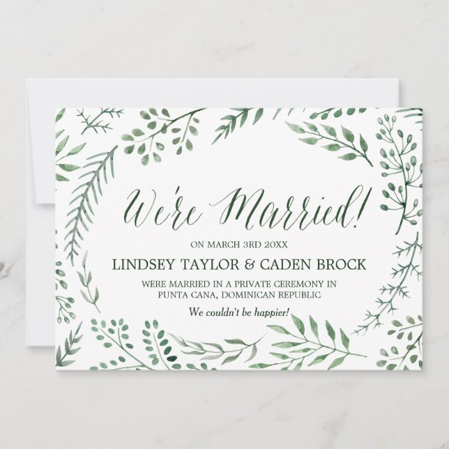 Invitación de Elopement Green Rustic Wreath (Anverso)