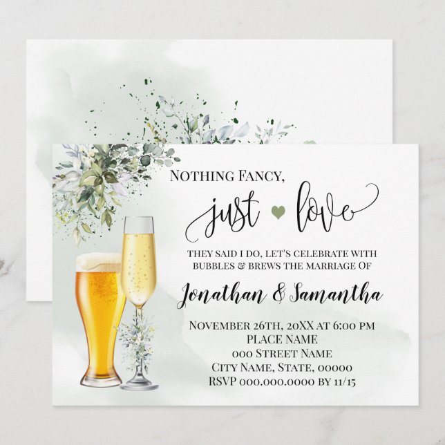 Invitación de Elopement Greenery Nothing Fancy Jus (Anverso / Reverso)