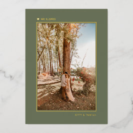 Invitación de Elopement Mínimo de Oro Verde Casado