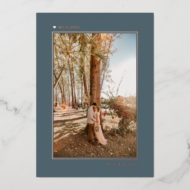 Invitación de Elopement Mínimo Gray Gold Casada (Anverso)