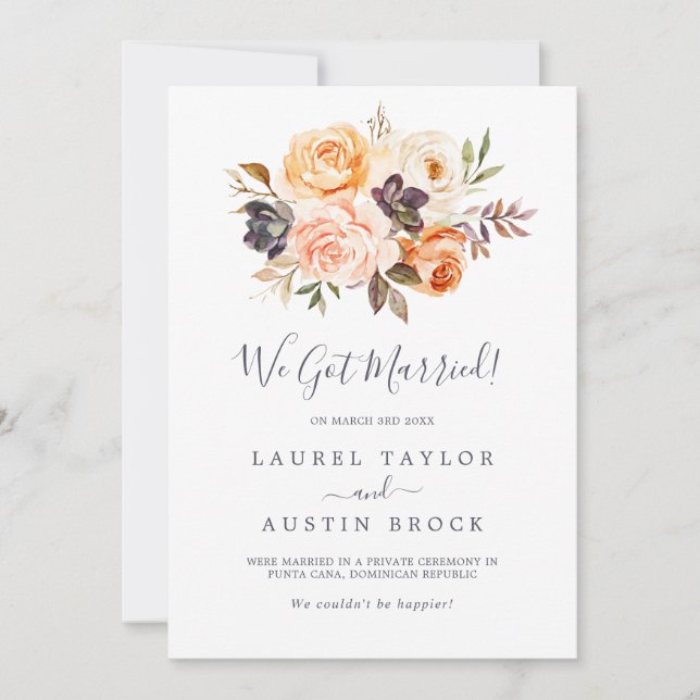 Invitación de Elopement Rustic Earth Florals (Anverso)