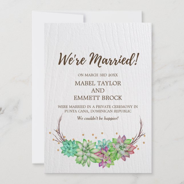 Invitación de Elopement Rustic Floral Succulement (Anverso)