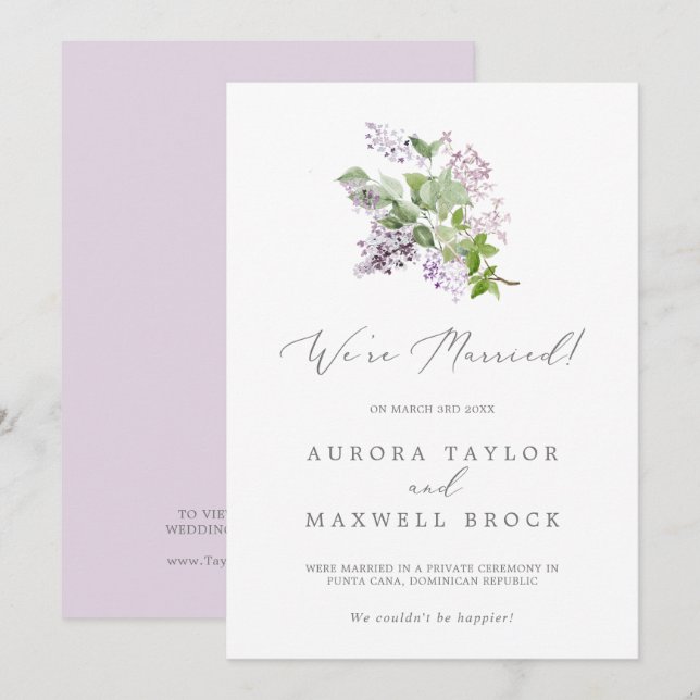 Invitación de Elopement Rustic Lilac (Anverso / Reverso)