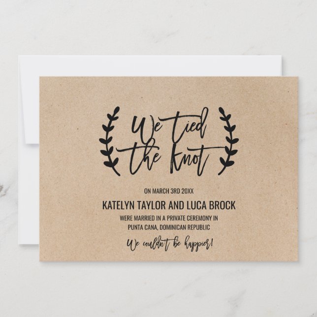Invitación de Elopement Rústica Moda Faux Kraft (Anverso)