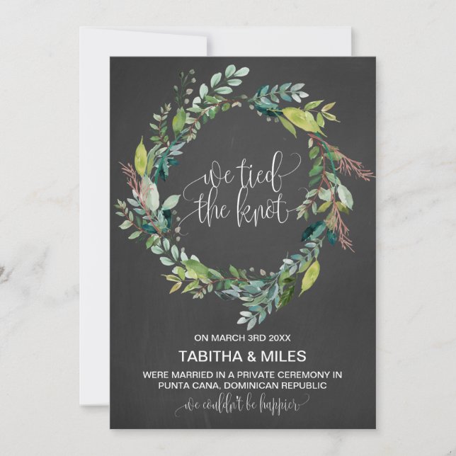 Invitación de Elopement Wreath Foliage de Chalkboa (Anverso)
