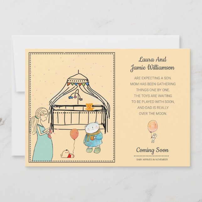 Invitación de embarazo Agua Peach Baby Boy (Anverso)