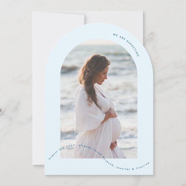 invitación de embarazo azul de bebé arco de foto (Anverso)