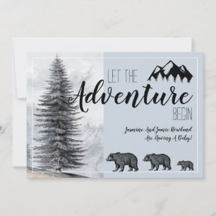 Invitación de embarazo azul en un bosque rústico