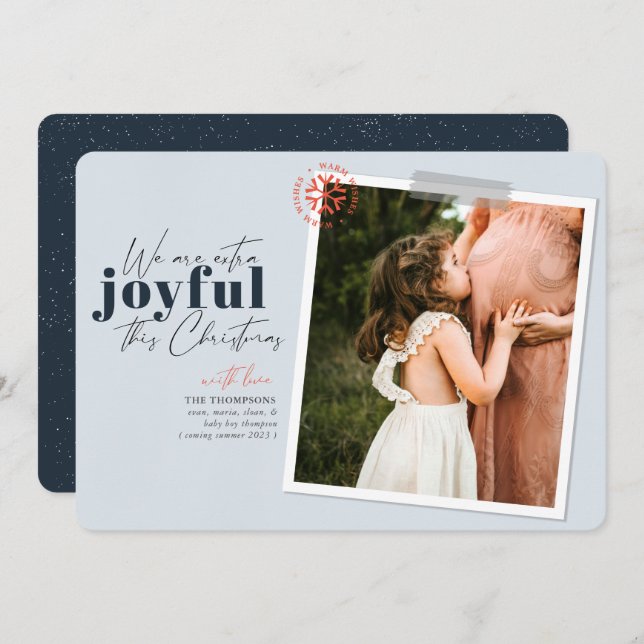 Invitación de Embarazo Azul Extra Joyful (Anverso / Reverso)