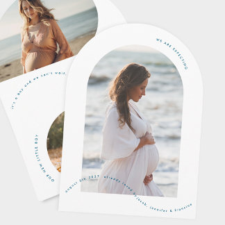 invitación de embarazo azul para bebé arco de foto