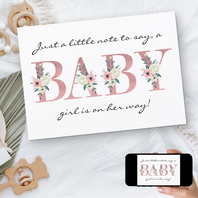 Invitación de embarazo con letra floral rosa bonit (Subido por el creador)