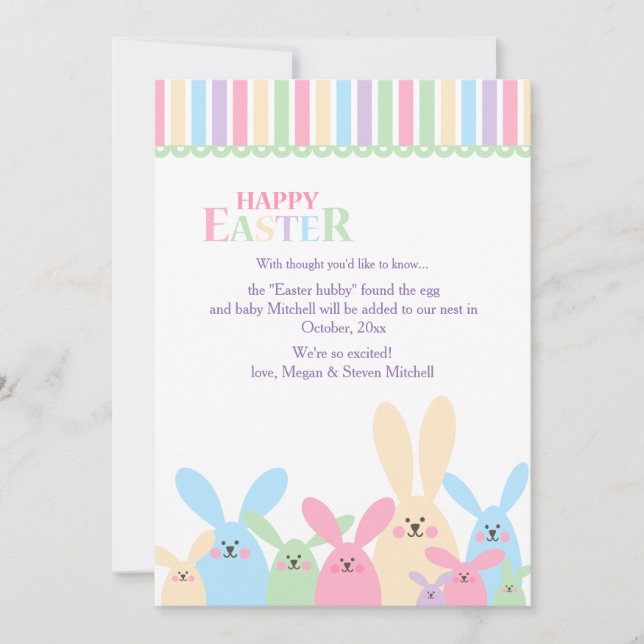 Invitación de embarazo de conejitos de Pascua colo (Anverso)