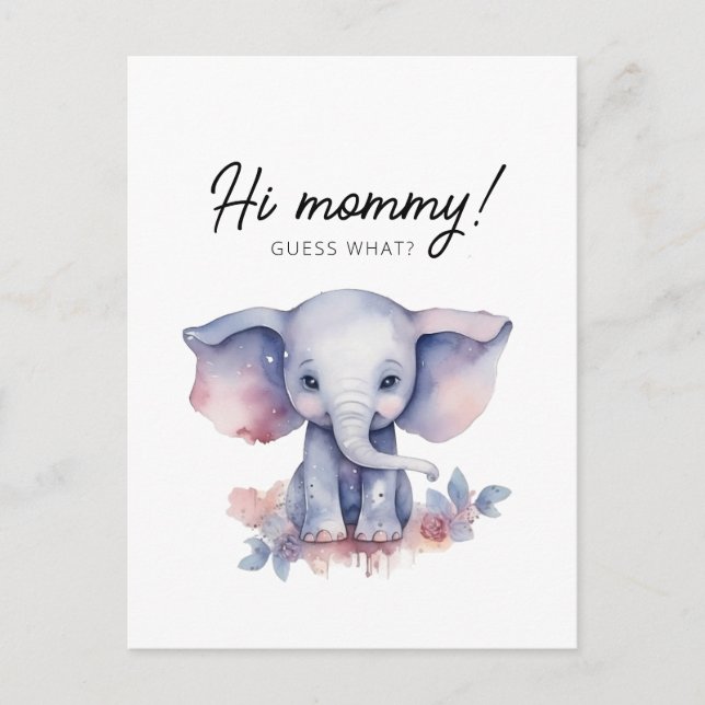 Invitación de embarazo de elefante cutáneo acuarel (Anverso)