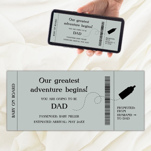 Invitación De Embarazo De Embarazo De Embarazo De  (boarding pass pregnancy announcement for husband, plane ticket pregnancy card, promoted to dad)