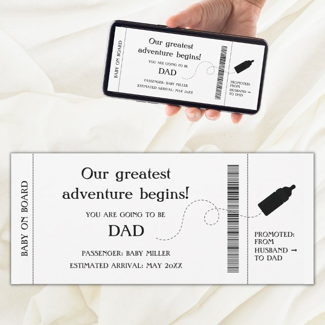 Invitación De Embarazo De Embarazo De Embarazo De  (pregnancy announcement for husband boarding pass, our greatest adventure begins)
