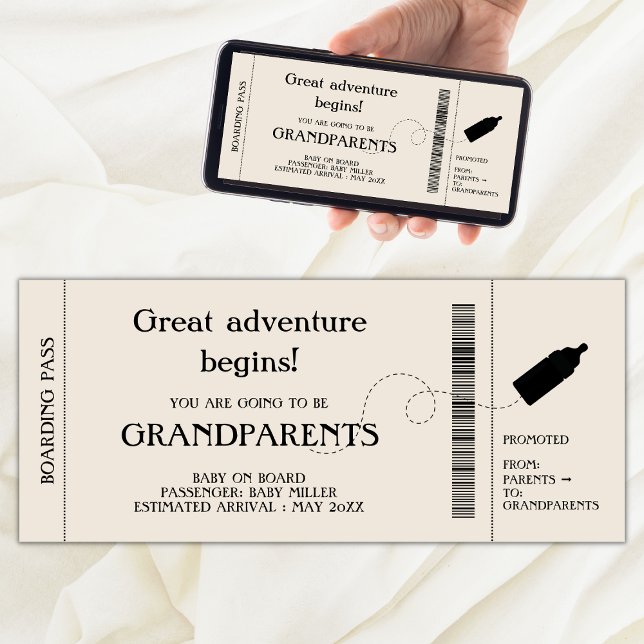 Invitación De Embarazo De Embarazo De Embarazo De  (pregnancy announcement to parents boarding pass, promoted from parents to grandparents)