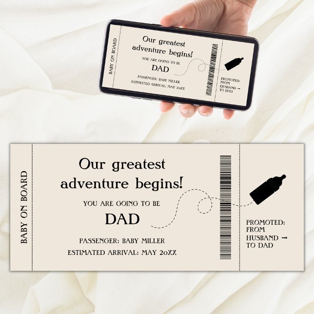 Invitación De Embarazo De Embarazo De Embarazo De  (pregnancy announcement for husband boarding pass, promoted from husband to dad, adventure begins)