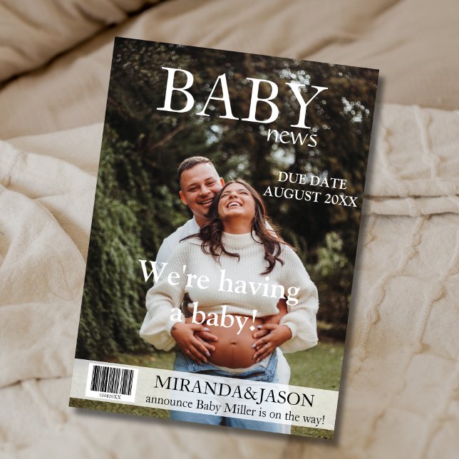 Invitación de embarazo de foto al estilo de una re (Unique Magazine Style Photo Pregnancy Announcement)