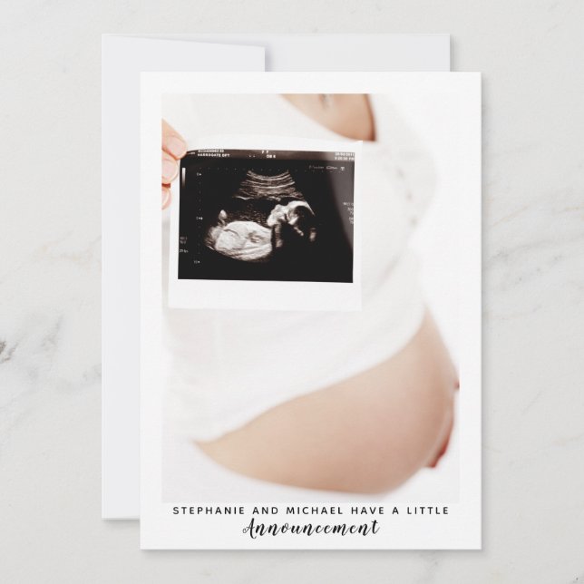 Invitación de embarazo de foto moderna en blanco y (Anverso)