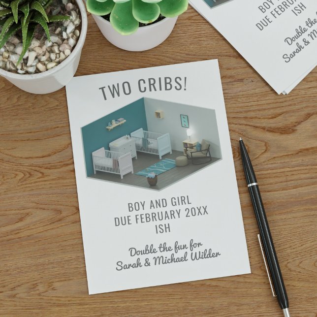 Invitación de embarazo de gemelos niño y enfermera (Subido por el creador)