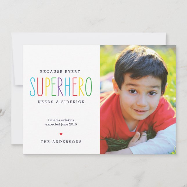 Invitación de embarazo de hermanos superhéroes (Anverso)