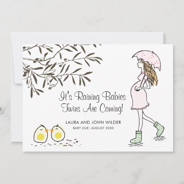 Invitación de embarazo de madre embarazada gemelos (Anverso)