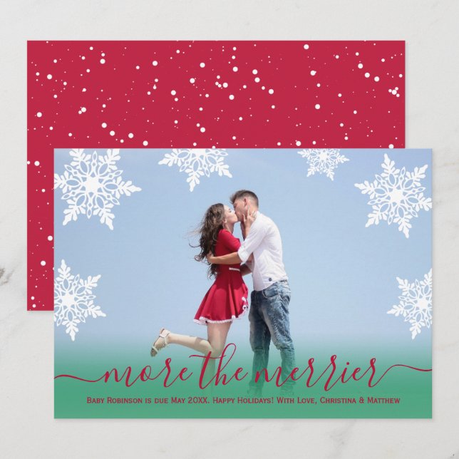 Invitación de embarazo de Navidades de fotografía  (Anverso / Reverso)