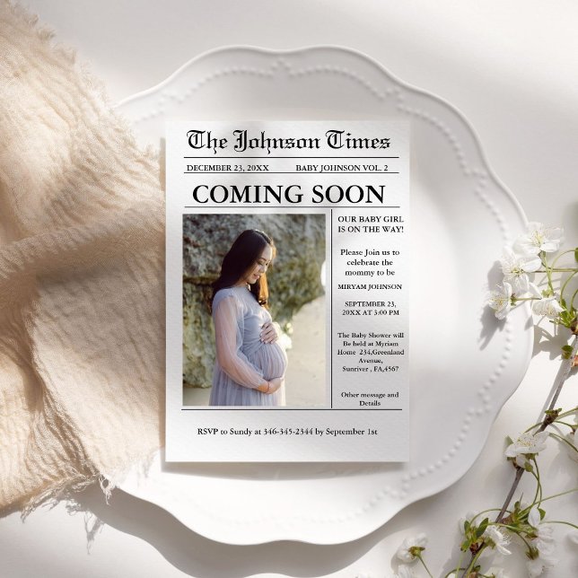 Invitación de embarazo de periódico Minimalista mo (Subido por el creador)