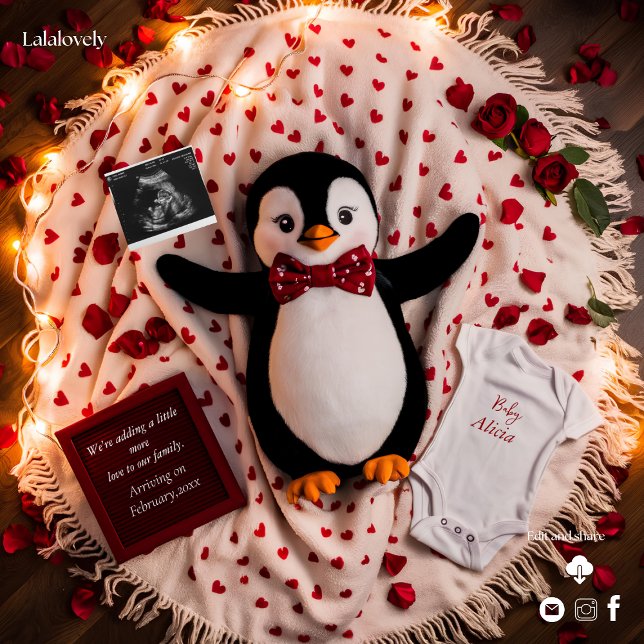 Invitación de embarazo de pingüino alegre y románt (Subido por el creador)