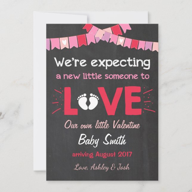 Invitación de embarazo de San Valentín revela amor (Anverso)