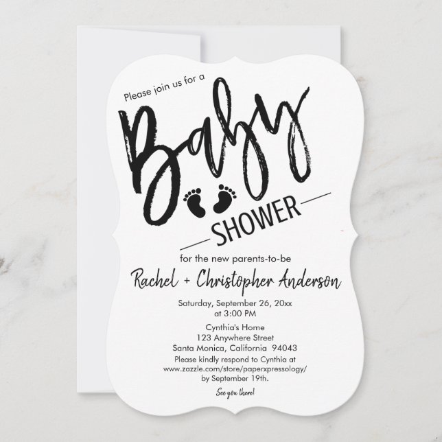 Invitación de embarazo de script simple Baby Showe (Anverso)
