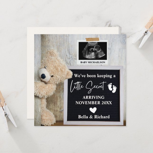 Invitación de Embarazo de Teddy Bear Letterboard (Anverso/Reverso In Situ)