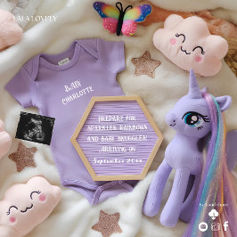 Invitación de embarazo de unicornio morado mágico