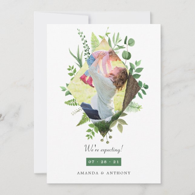 Invitación de embarazo de Woodland Greenery Photo  (Anverso)