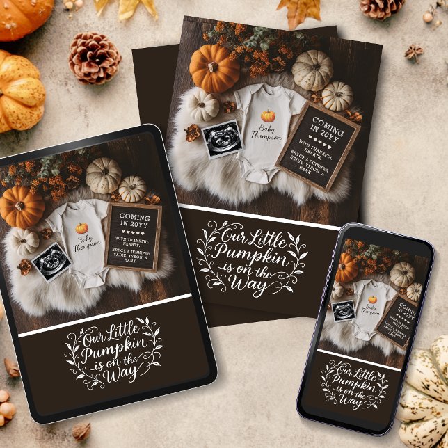Invitación de embarazo digital de calabaza otoñal (Our Little Pumpkin is on the Way Digital Pregnancy Announcement)