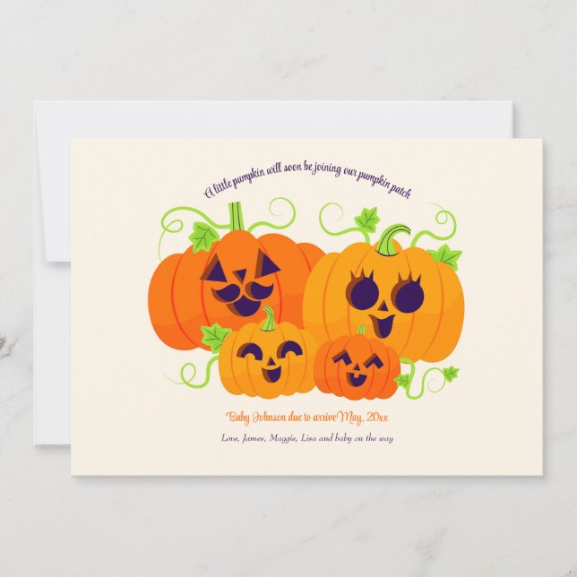Invitación de embarazo familiar de calabaza (Anverso)