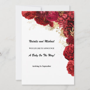 Invitación De Embarazo Floral Rojo Y Oro