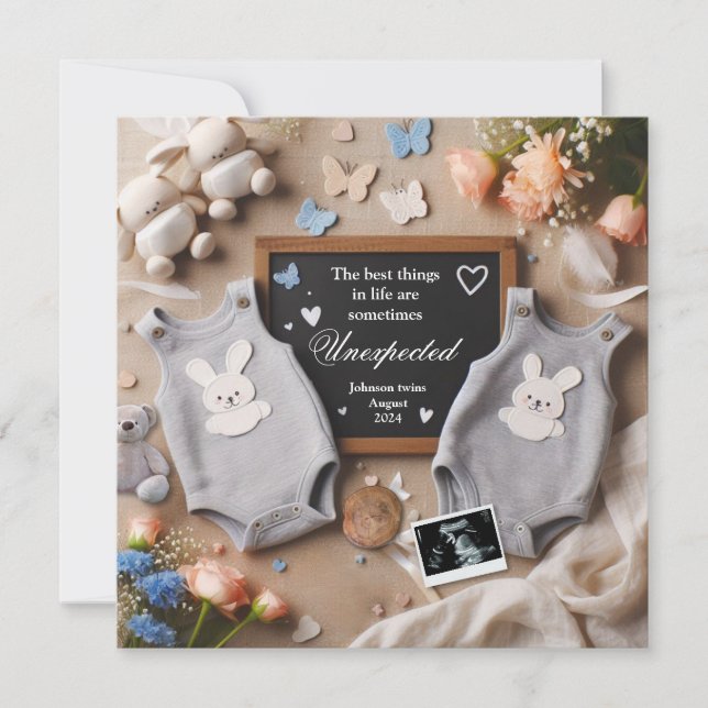 Invitación de embarazo gemela - Neutral (Anverso)