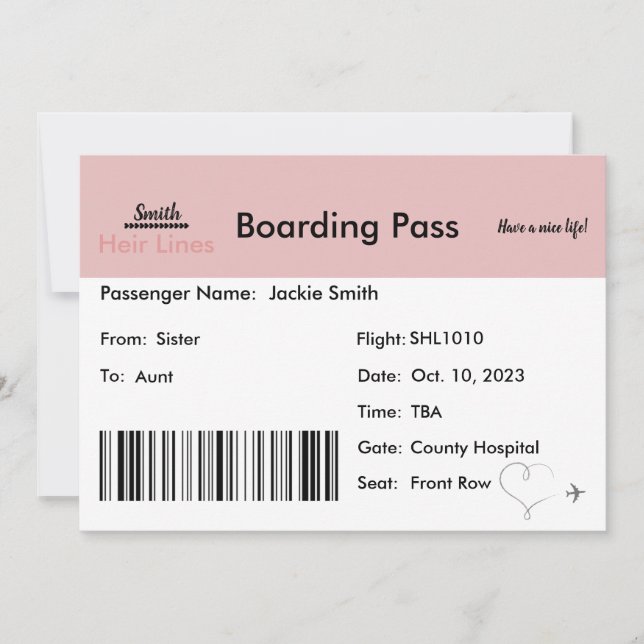 Invitación de embarazo inspirada en el viaje a los (Anverso)