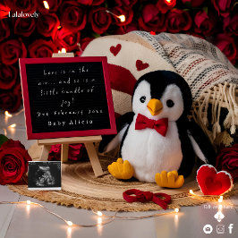 Invitación de embarazo pingüino romántico