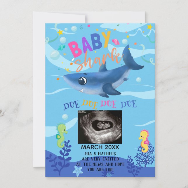 Invitación de embarazo por ecografía de BabyShark (Anverso)