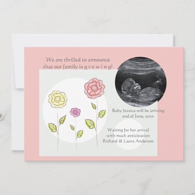 Invitación de embarazo por foto rosada de nueva ad (Anverso)