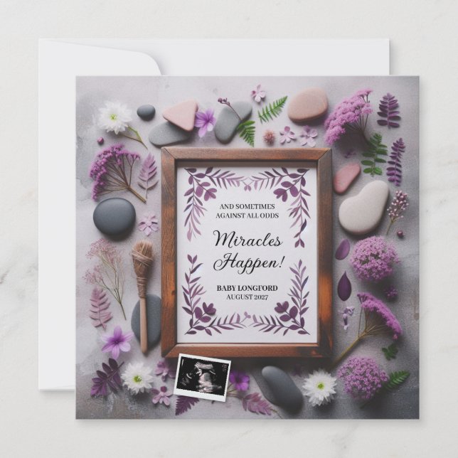 Invitación de embarazo púrpura Boho Digital (Anverso)