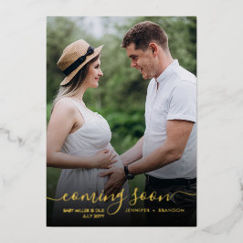 Invitación de embarazo Relieve metalizado dorado c